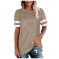 thumbnail image 1 of HAPIMO Summer Shirts for Women Short Sleeve Tees O-Neck Pullover Colorblock Stripe Print Tops Loose Fit Blouses Dressy Casual T-Shirts Khaki XXXL Savings, 1 of 5