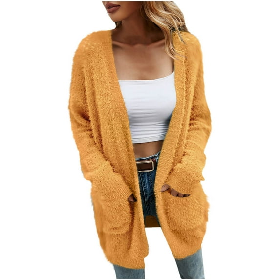 HAPIMO Sweater Cardigans for Women Open Front Solid Jacket Womens Loose Knitted Outwear Casual Comfy Girls Fall Fashion Tops Long Sleeve Yellow M