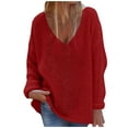 thumbnail image 1 of HAPIMO Sweaters for Women Lantern Sleeve V-Neck Knitwear Solid Color Casual Loose Jumper Chunky Pullover Womens Sweaters Fall Fashion Red XXL, 1 of 7