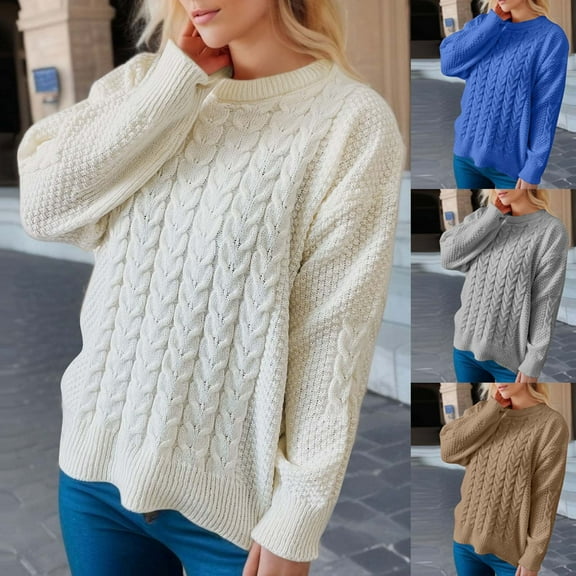 HAPIMO Sweaters for Women Long Sleeve Crewneck Knitwear Solid Color Casual Chunky Jumper Pullover Womens Sweaters Fall Fashion Khaki S