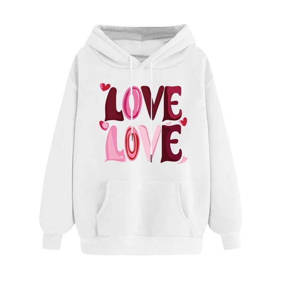 HAPIMO Sweatshirt for Women Valentine's Day Hoodies Baggy Spring Fall Casual Sweatshirts Long Sleeve Pullover Funny Graphic Holiday Tops White S