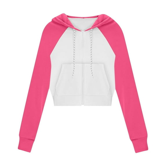 HAPIMO Sweatshirts for Women Long Sleeve Cardigan Drawstring Hooded Sweatshirts Fall Casual Workout Hoodies Color Block Pocket Zip Up Sweatshirts Hot Pink S