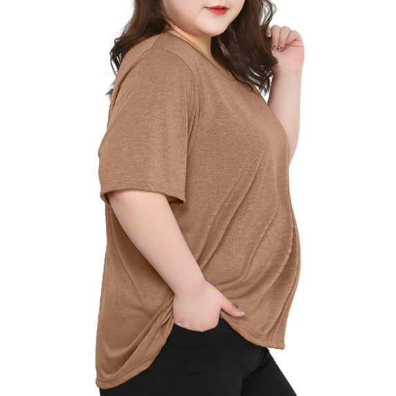 HAPIMO T-Shirts for Women Classic-Fit Womens Summer Fashion Tops Short Sleeve Shirt Casual Loose Maternity Lactation O-Neck Cozy Blouse Solid Color Tierred Tee Shirt Brown