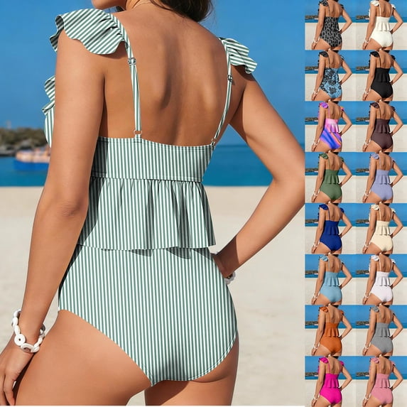 HAPIMO Tankini Swimsuits for Women Two Piece Bathing Suits Crop Top with High Waist Bottoms Tummy Control Summer Beach Pool Swimwear with Chest Pad Black XXL