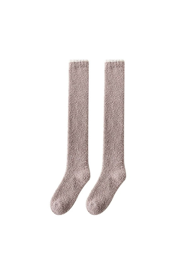 Thicken Christmas Knee High Socks Fuzzy Socks Solid Color Socks Winter Trouser Socks Stocking Thermal Socks Warm Leg Warmers Plush Calf Crew Socks Xmax Gift Brown