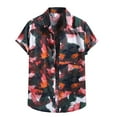 thumbnail image 1 of HAPIMO Tie Dye Leaf Graphic Print Blouse Men's Summer Beach Shirts Casual Cotton Blend Button Down Tee Clothes Short Sleeve T-Shirt for Men Lapel Collar Fashion Tops Red S, 1 of 8