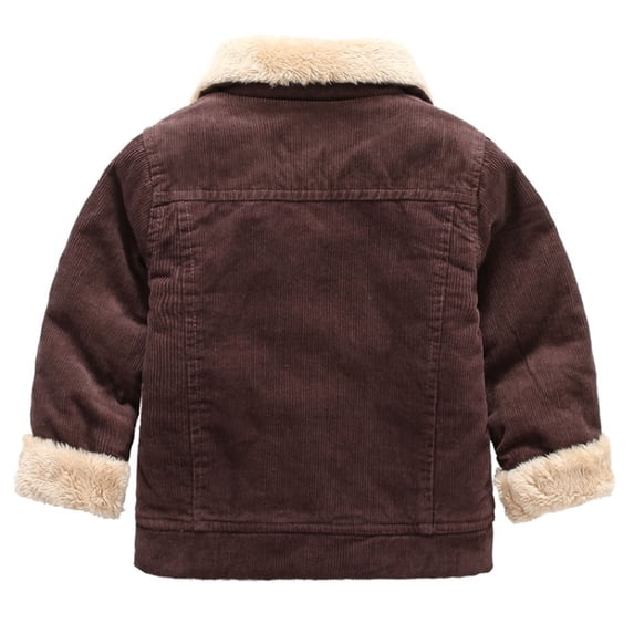 HAPIMO Toddler Boy Winter Thick Corduroy Coat Boys Lined Jacket Outwear Long Sleeve Cotton Outfits Brown 4Y