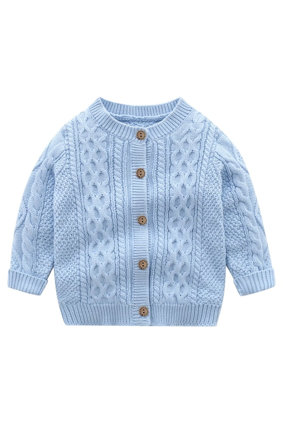 Toddler Girl Sweaters Cable Knit Long Sleeve Crewneck Chunky Crochet Cardigans Button Down Jackets Winter Cotton Outfits Blue 1Y