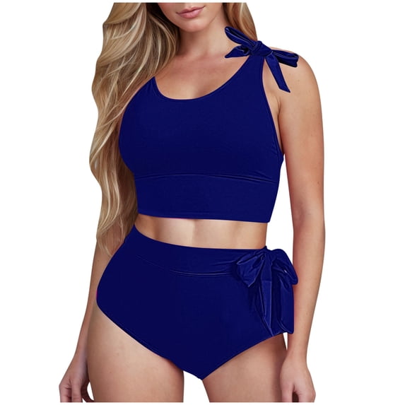 HAPIMO Two Piece High Waisted Swimsuits Women Tummy Control Bikini Sets Modest Bathing Suit Summer Beachwear for Women 2026 Blue XXL