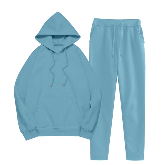 HAPIMO Two Piece Outfits for Women Hooded Sweatshirts Casual Long Sleeve Pullover Tops Drawstring Straight Leg Sweatpants Tracksuit Sets Sky Blue XXL