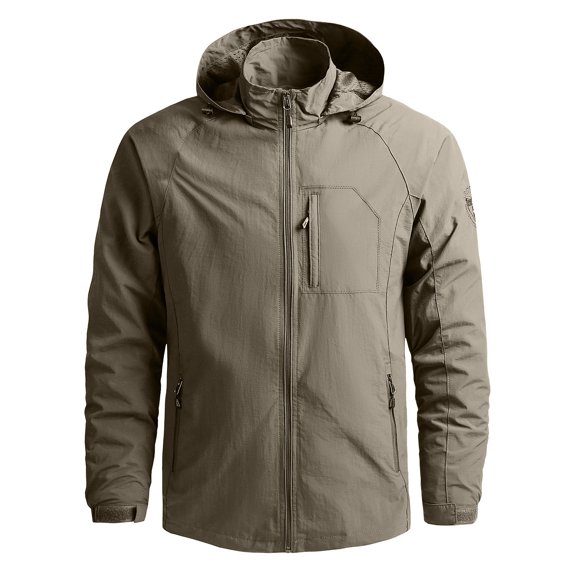 HAPIMO UnOutdoor Soft Rushing Jacket Fall Zipper Multi Pocket Waterproof Camouflage Mountaineering Clothing Jacket Khaki XXL