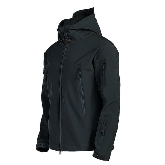 HAPIMO Unsex Outdoor Sharkskin Soft Shell Rushing Jacket Autumn Zipper Multi Pocket Waterproof Camouflage Tactical Mountaineering Clothing Jacket Black M