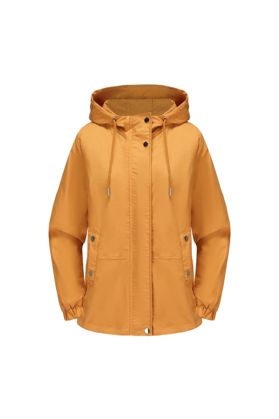 Vintage Womens Coated Rain Jacket with Hood -Light Windbreaker Raincoat for Women-Hooded Rain Slicker Loose Long Sleeve Yellow XXL