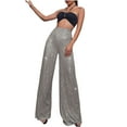 thumbnail image 1 of HAPIMO Wide Leg Elegant Pants for Women Retro Leisure Relaxed Workout Trendy Clothes Solid Color Sequin High Rise Zipper Trousers Gray XL, 1 of 6