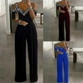 thumbnail image 1 of HAPIMO Wide Leg Jumpsuit for Women Summer Relaxed Elegant Casual Fashion Solid Splicing Trousers Cold Shoulder Sleeve V Neck Black S, 1 of 4