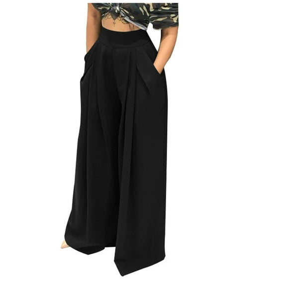 HAPIMO Wide Leg Loose Pants for Women Solid Color High Waist Retro Trousers Leisure Relaxed Daily Trendy Clothes Black S