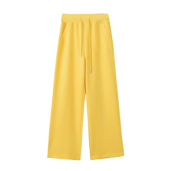 HAPIMO Wide Leg Pants Loose Pants for Women Solid Color Palazzo Pants Drawstring Elastic Waist Trousers Casual Cotton Lined Sweatpants Workout Fashion Yellow XL