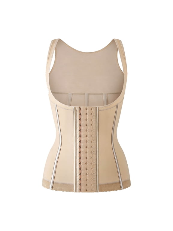 Wide Shoulder Strap Hook Eye Waist Trainer Corset Women U Neck Waist Shaping Control Khaki S