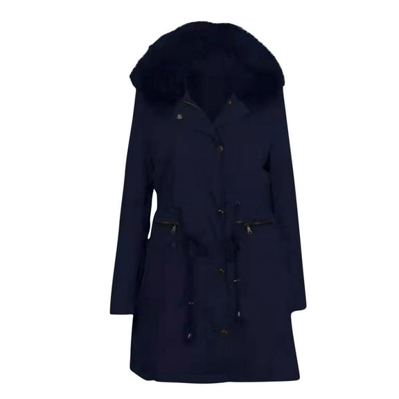 HAPIMO Winter Coats for Women Long Sleeve Lamb Wool Cotton Coat Thick Jacket with Plush Hooded Mid Length Fleece Zipper Blue M