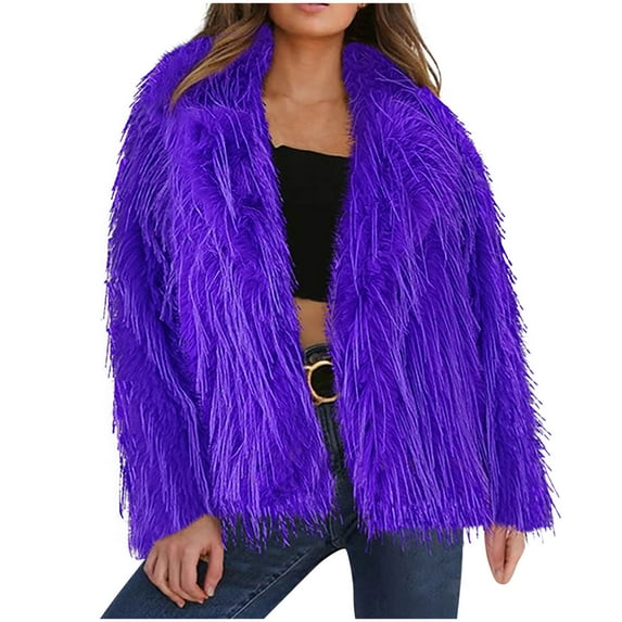 HAPIMO Winter Coats for Women Open Front Faux Cardigan Long Sleeve Outwear Jacket Wedding Guest Purple S