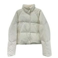 thumbnail image 1 of HAPIMO Winter Cropped Puffer Jacket for Women Zip Up Lapel Bread Coat Solid Color Warm Trendy Quilted Puffer Coats White M, 1 of 3