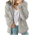 thumbnail image 1 of HAPIMO Winter Sherpa Coats for Women Padded Fuzzy Fleece Zipper Jacket Long Sleeve Womens Warm Hoodie Drawstring Outwear Casual Comfy Girls Fall Fashion Gray L, 1 of 5