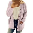 thumbnail image 1 of HAPIMO Winter Soft Fleece Jacket Cardigan for Women Pocket Casual Relaxed Elegant Long Sleeve Outwear Clothing Open Front Button Teen Girls Solid Color Fashion Holiday Pink XXL, 1 of 7