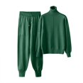 thumbnail image 1 of HAPIMO Women 2 Pieces Set Knitted Tracksuit Turtleneck Sweater Carrot Jogging Pants Pullover Sweater Set Knitted Outwear Outfits Tracksuits Green, 1 of 8