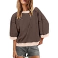 thumbnail image 1 of HAPIMO Women 3/4 Long Sleeve Sweatshirts Fashion Contrast Pachwork Crewneck Pullover Tops Loose Going Out Tops Spring Summer Fall Wear Coffee XXL, 1 of 8