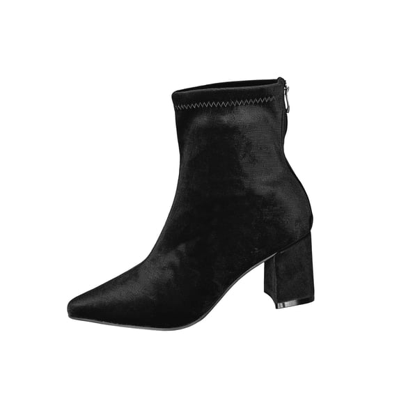HAPIMO Women Ankle Boots Pointed Toe Block Heel Rear Zip Stretch Velvet Upper For Dinner Party And Urban Night Out Sessions Black 36