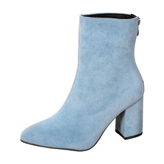 HAPIMO Women Ankle Boots Pointed Toe Block Heel Rear Zip Suede‑like Upper Footwear For Office Working And Casual Night Out Sessions Blue 42