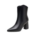 thumbnail image 1 of HAPIMO Women Ankle Boots Pointed Toe Chunky Block Heel V‑shaped Top Opening Zipper Faux Leather For Dating Dinner And Daily City Outings Black 42, 1 of 7