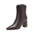 thumbnail image 1 of HAPIMO Women Ankle Boots Pointed Toe Chunky Block Heel V‑shaped Top Opening Zipper Faux Leather For Dating Dinner And Daily City Outings Brown 36, 1 of 7