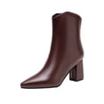 thumbnail image 1 of HAPIMO Women Ankle Boots Pointed Toe Chunky Block Heel V‑shaped Top Opening Zipper Faux Leather For Dating Dinner And Daily City Outings Wine 37, 1 of 7