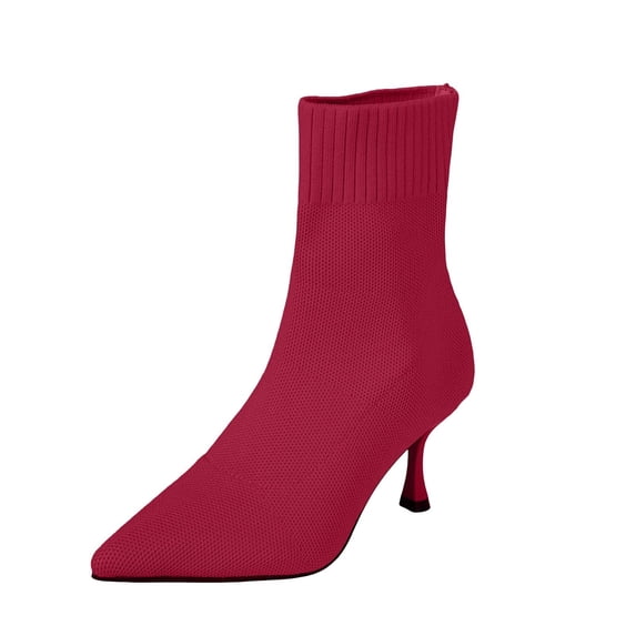 HAPIMO Women Ankle Boots Pointed Toe Heel Rear Zip Knit Stretch Upper Footwear For Evening Dating And Urban Social Gathering Red 36
