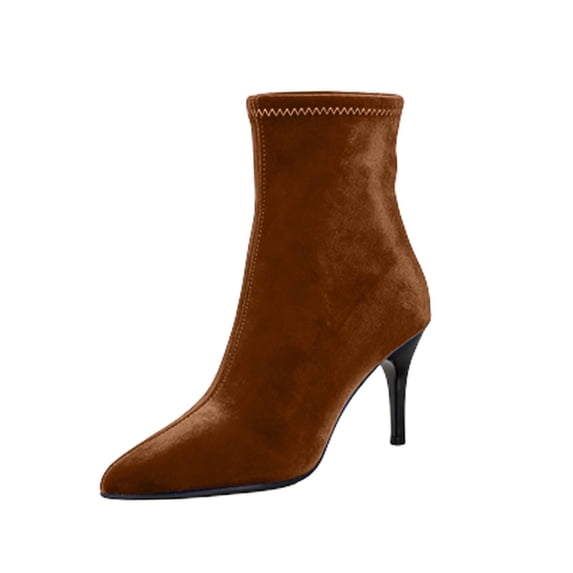 HAPIMO Women Ankle Boots Pointed Toe Heel Stretch Suede‑like Upper Footwear For Night Events And Fashion Weekend Gatherings Brown 41