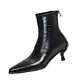 thumbnail image 1 of HAPIMO Women Ankle Boots Pointed Toe Kitten Heel Back Zipper Glossy Faux Leather Footwear For Formal Dinner And Stylish Party Black 36, 1 of 9