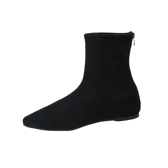 HAPIMO Women Ankle Boots Square Toe Flat Heel Rear Zipper Stretch Suede‑like Upper Footwear For Evening Dates And Urban Daily Outings Black 36