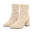 thumbnail image 1 of HAPIMO Women Ankle Sock Boots Pointed Toe Chunky Block Heel Stretch Shaft Pull‑on Suede‑like Upper For Formal Banquet And Night Social Occasions Beige 36, 1 of 7