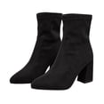 thumbnail image 1 of HAPIMO Women Ankle Sock Boots Pointed Toe Chunky Block Heel Stretch Shaft Pull‑on Suede‑like Upper For Formal Banquet And Night Social Occasions Black 37, 1 of 7