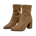 thumbnail image 1 of HAPIMO Women Ankle Sock Boots Pointed Toe Chunky Block Heel Stretch Shaft Pull‑on Suede‑like Upper For Formal Banquet And Night Social Occasions Khaki 37, 1 of 7