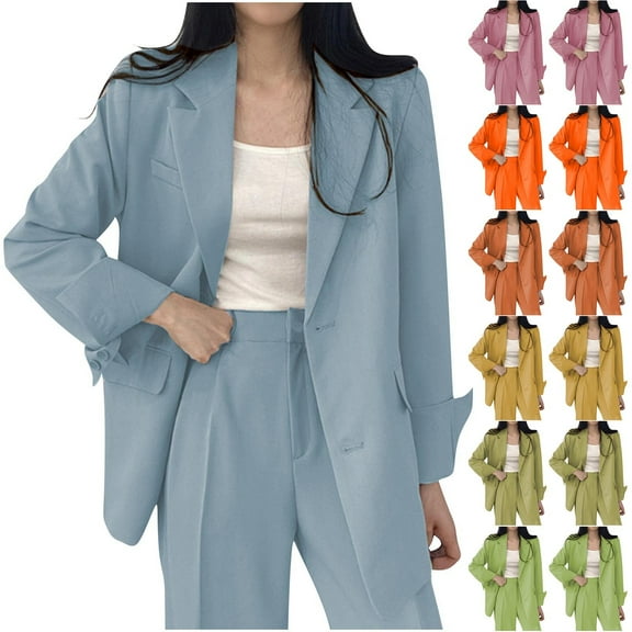 HAPIMO Women Blazers Dressy Casual Lapel Long Sleeve Outwear Open Front Office Suit Jacket Loose Button Up Coat with Pocket Winter Workout Green L