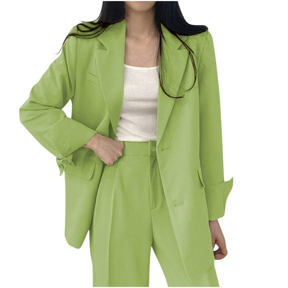 HAPIMO Women Blazers Dressy Casual Lapel Long Sleeve Outwear Open Front Office Suit Jacket Loose Button Up Coat with Pocket Winter Workout Green M