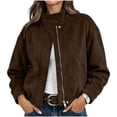 thumbnail image 1 of HAPIMO Women Faux Suede Jacket Zipper Standing Collar Coats Elastic Hem Cropped Outerwear Long Sleeve Fall Fashion Jackets with Pockets Brown XXL, 1 of 8