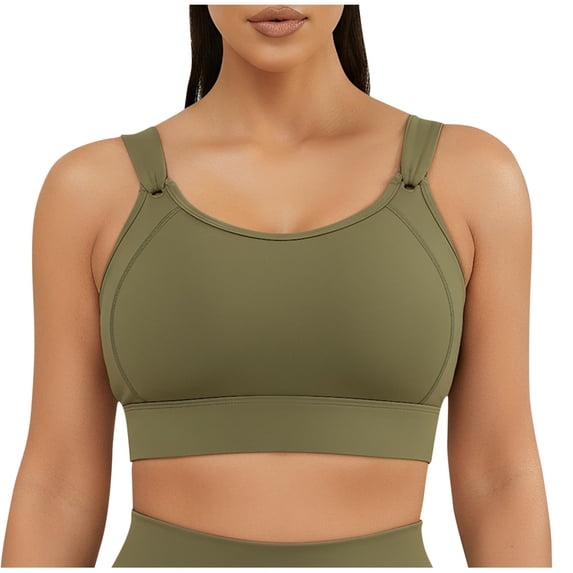 HAPIMO Women High Support Sports Bra Adjustable Straps U Neckline Moisture Wicking Fabric For Workout And Training Army Green XXL