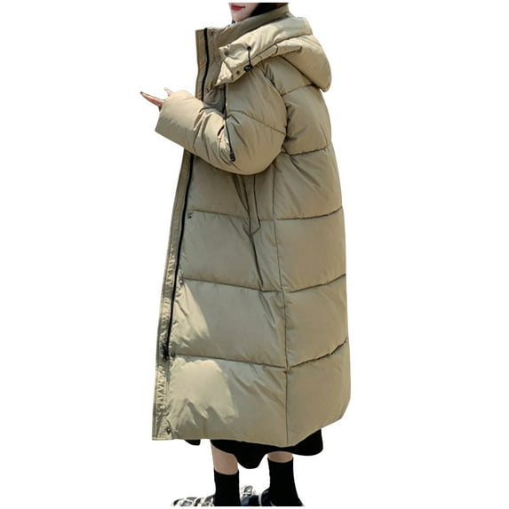 HAPIMO Women Long Quilted Coat Maxi Length Long Sleeve Puffer Jacket Solid Hooded Padded Coats Thick Warm Winter Outerwear Pockets Zipper Yellow XL