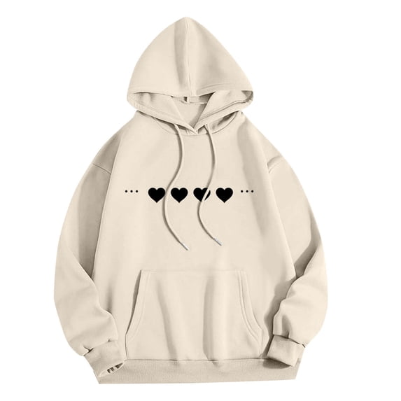 HAPIMO Women Loose Hoodies Long Sleeve Heartbeat Graphic Print Hooded Sweatshirts Casual Comfy Pullover Hoodies Solid Kangaroo Pocket Sweatshirts Fall Winter Clothes Beige L