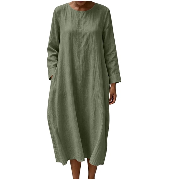 HAPIMO Women Maxi Dress With Round Neck Loose For Loungewear And Travel Army Green L