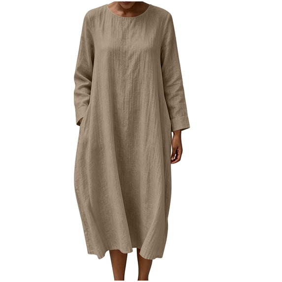 HAPIMO Women Maxi Dress With Round Neck Loose For Loungewear And Travel Coffee S