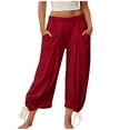 thumbnail image 1 of HAPIMO Women Pants Elastic Waist Drawstring Casual Wear Trousers with Pockets Design Red XL, 1 of 6